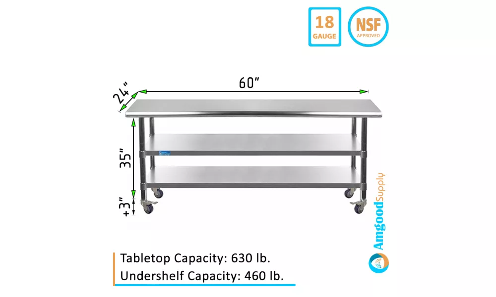 Caster Wheels Stainless Steel Prep Table HARDURA Stainless Steel Table 24 X 60 Inches With Wheels Casters NSF Heavy Duty Commercial Prep Table With 2 Backsplash And Adjustable Undershelf For Restaurant Kitchen