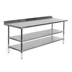 14" X 60" Stainless Steel Work Table with 1.5" Backsplash and 2 Shelves | Metal Kitchen Food Prep Table | NSF