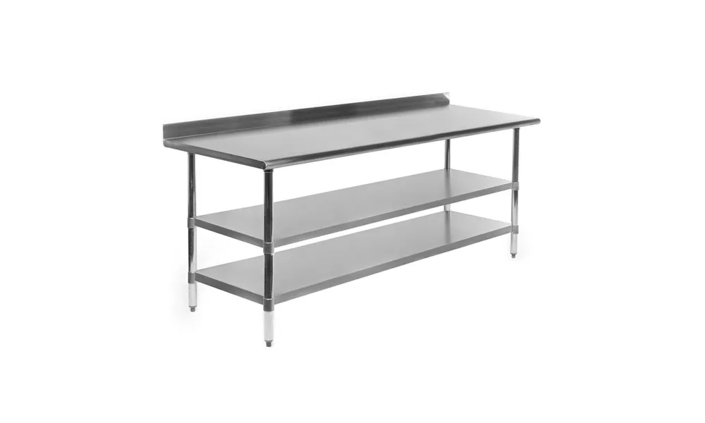 18" X 60" Stainless Steel Work Table with 1.5" Backsplash and 2 Shelves | Metal Kitchen Food Prep Table | NSF