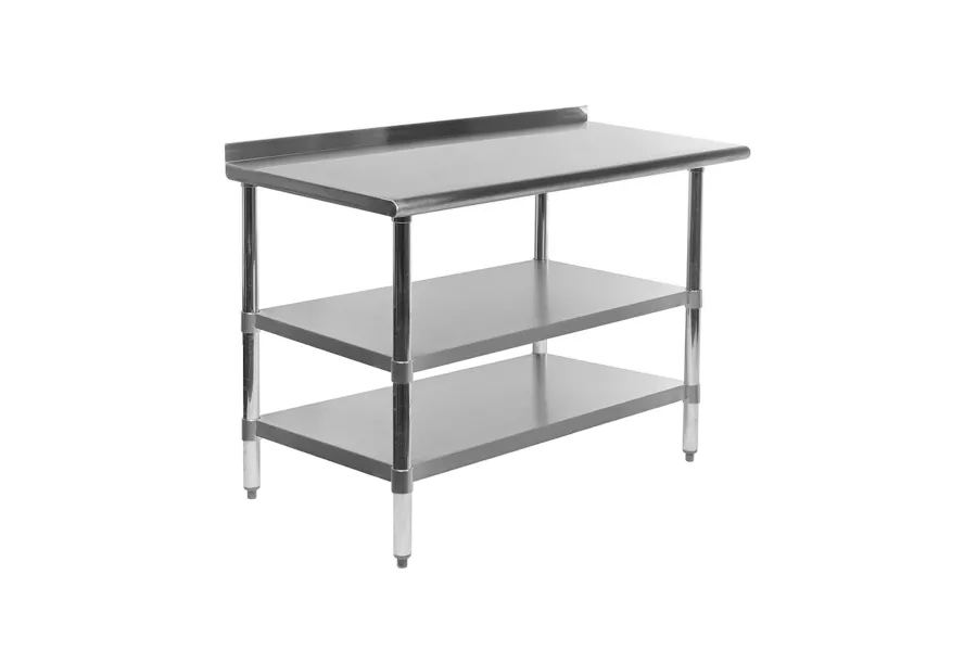 24" X 48" Stainless Steel Work Table with 1.5" Backsplash and 2 Shelves | Metal Kitchen Food Prep Table | NSF
