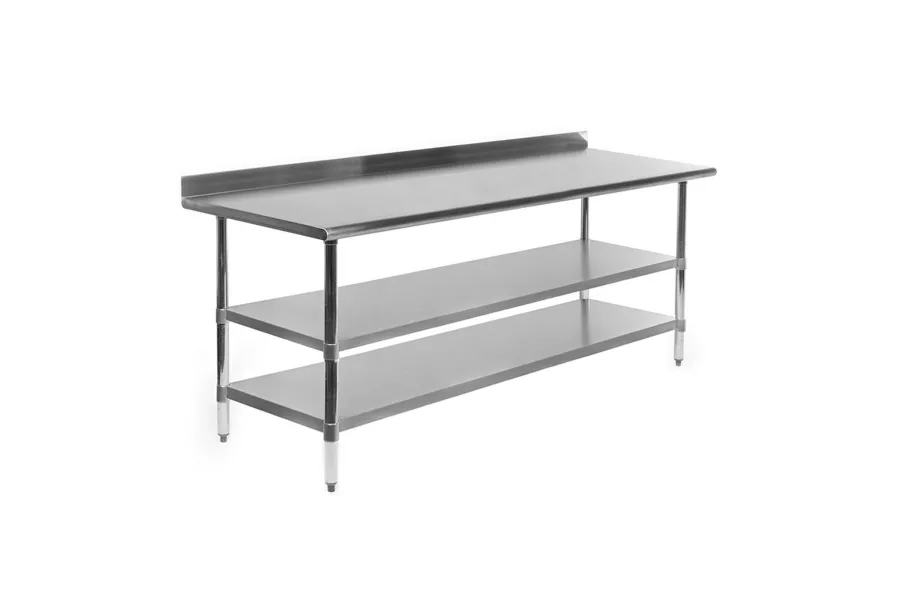 24" X 60" Stainless Steel Work Table with 1.5" Backsplash and 2 Shelves | Metal Kitchen Food Prep Table | NSF