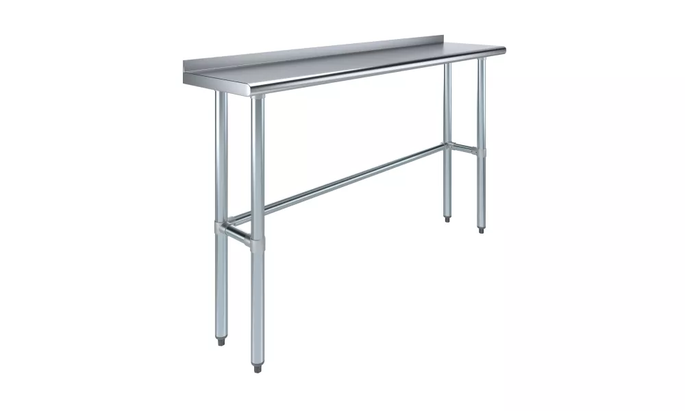 14" X 60" Stainless Steel Work Table Open Base with 1.5" Backsplash | Metal Kitchen Food Prep Table | NSF
