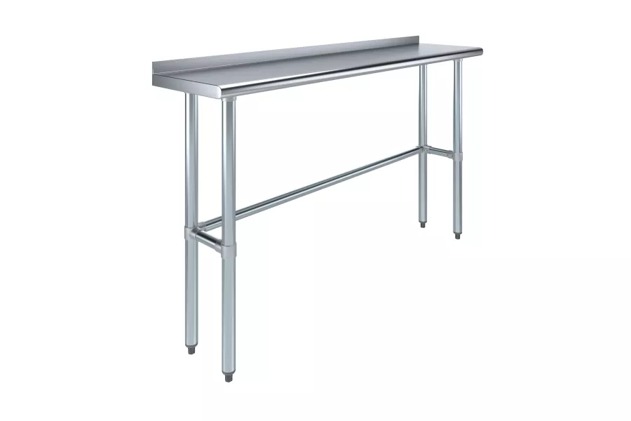 14" X 60" Stainless Steel Work Table Open Base with 1.5" Backsplash | Metal Kitchen Food Prep Table | NSF