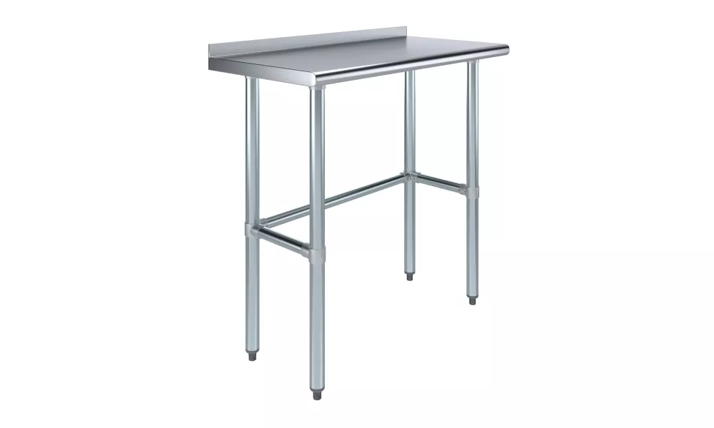 18" X 36" Stainless Steel Work Table Open Base with 1.5" Backsplash | Metal Kitchen Food Prep Table | NSF