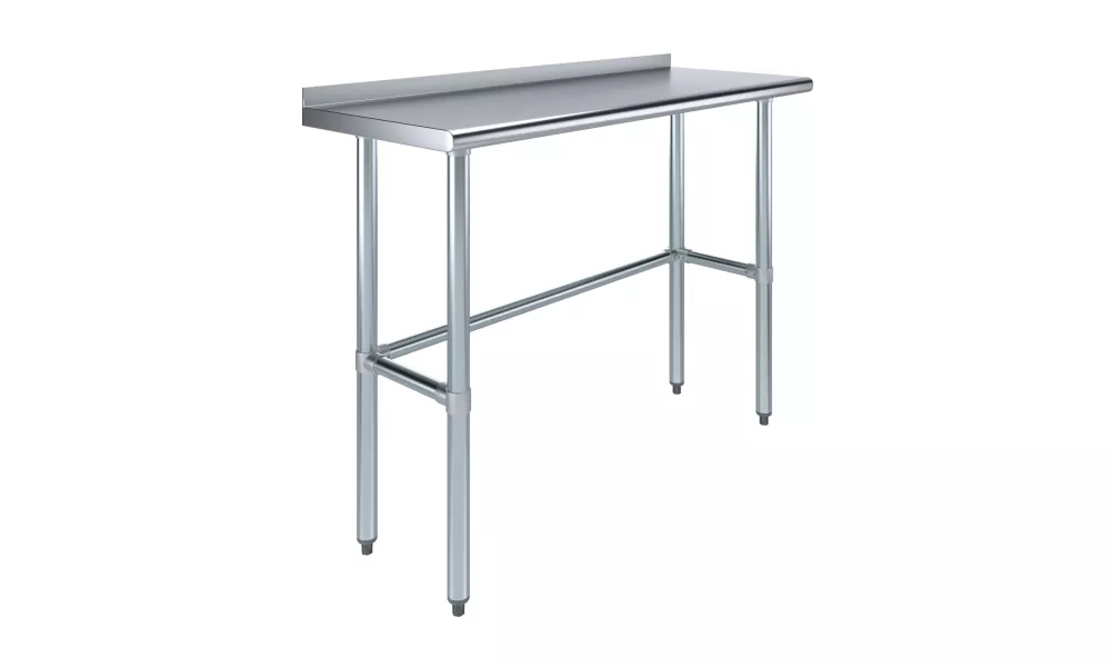 18" X 48" Stainless Steel Work Table Open Base with 1.5" Backsplash | Metal Kitchen Food Prep Table | NSF