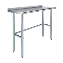 18" X 48" Stainless Steel Work Table Open Base with 1.5" Backsplash | Metal Kitchen Food Prep Table | NSF