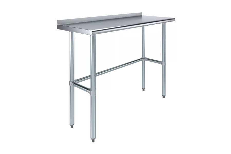 18" X 48" Stainless Steel Work Table Open Base with 1.5" Backsplash | Metal Kitchen Food Prep Table | NSF