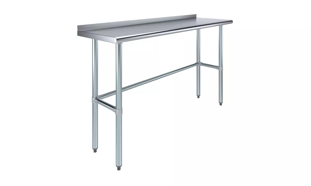 18" X 60" Stainless Steel Work Table Open Base with 1.5" Backsplash | Metal Kitchen Food Prep Table | NSF