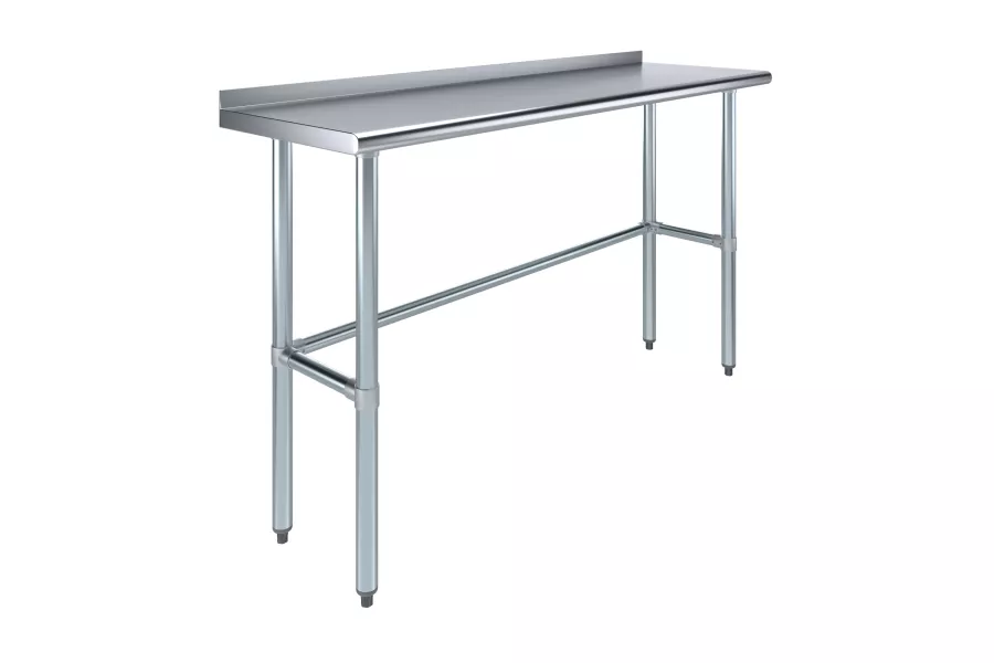 18" X 60" Stainless Steel Work Table Open Base with 1.5" Backsplash | Metal Kitchen Food Prep Table | NSF