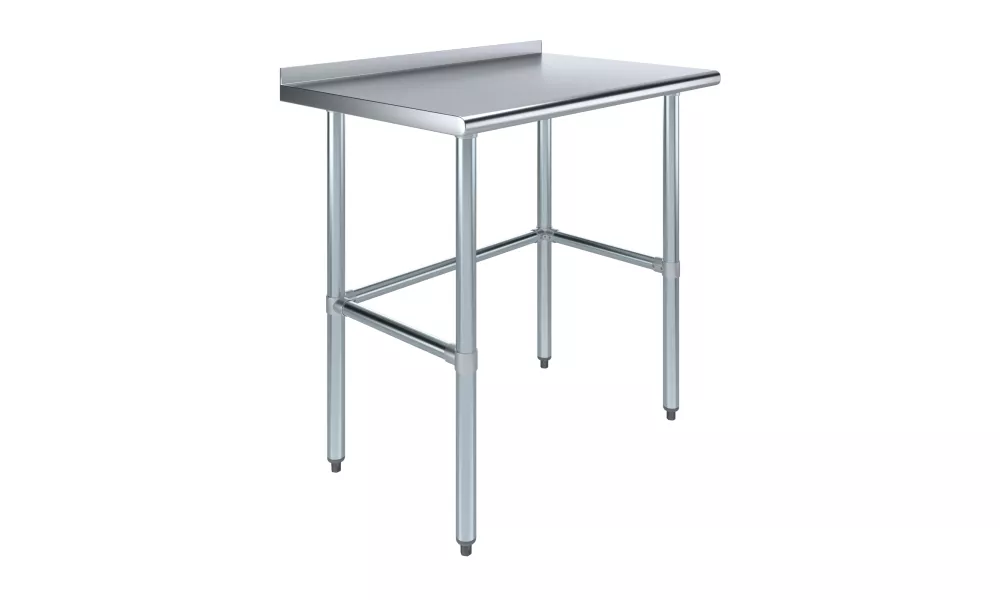 24" X 36" Stainless Steel Work Table Open Base with 1.5" Backsplash | Metal Kitchen Food Prep Table | NSF