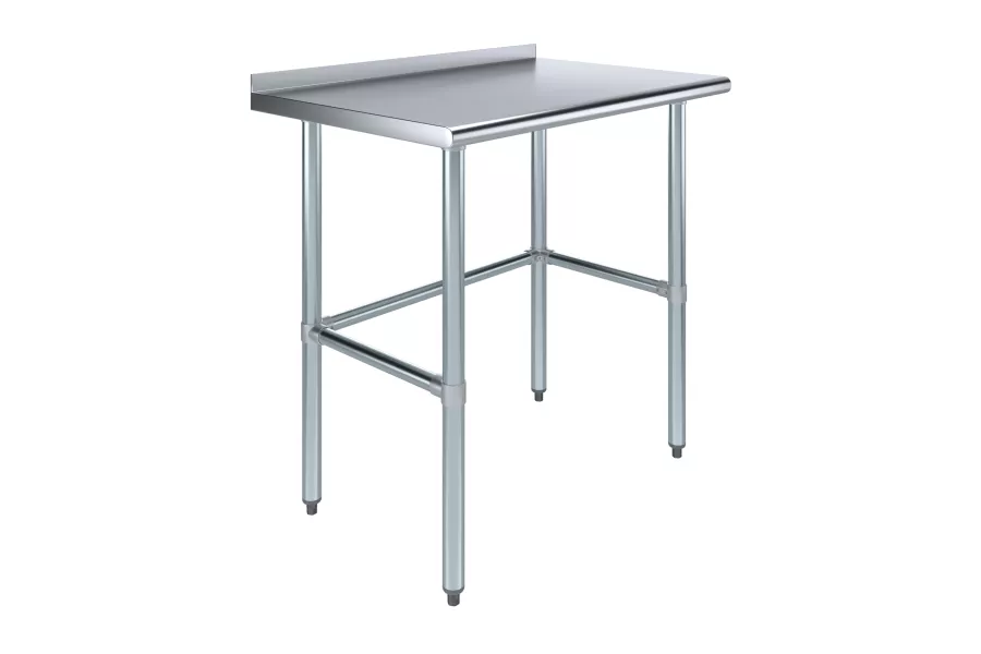 24" X 36" Stainless Steel Work Table Open Base with 1.5" Backsplash | Metal Kitchen Food Prep Table | NSF