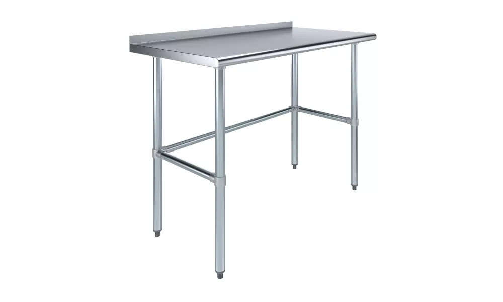 24" X 48" Stainless Steel Work Table Open Base with 1.5" Backsplash | Metal Kitchen Food Prep Table | NSF