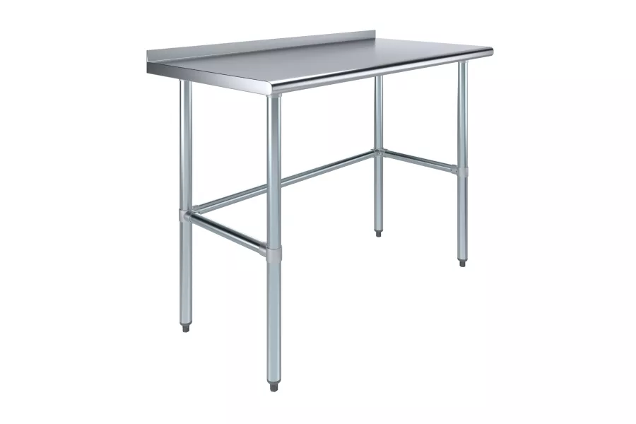 24" X 48" Stainless Steel Work Table Open Base with 1.5" Backsplash | Metal Kitchen Food Prep Table | NSF