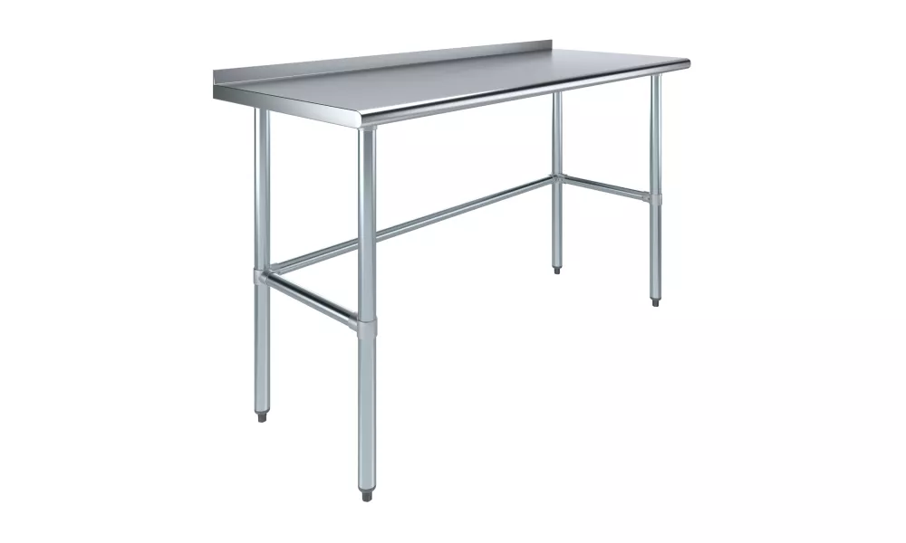 24" X 60" Stainless Steel Work Table Open Base with 1.5" Backsplash | Metal Kitchen Food Prep Table | NSF