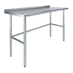 24" X 60" Stainless Steel Work Table Open Base with 1.5" Backsplash | Metal Kitchen Food Prep Table | NSF
