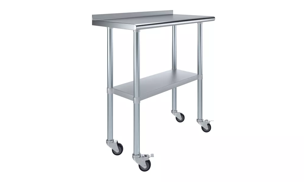 18" X 36" Stainless Steel Work Table with 1.5" Backsplash and Casters | Metal Kitchen Food Prep Table | NSF
