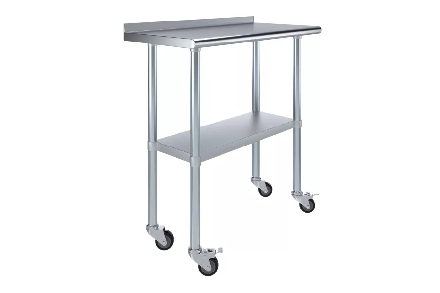 18" X 36" Stainless Steel Work Table with 1.5" Backsplash and Casters | Metal Kitchen Food Prep Table | NSF