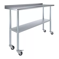 18" X 60" Stainless Steel Work Table with 1.5" Backsplash and Casters | Metal Kitchen Food Prep Table | NSF