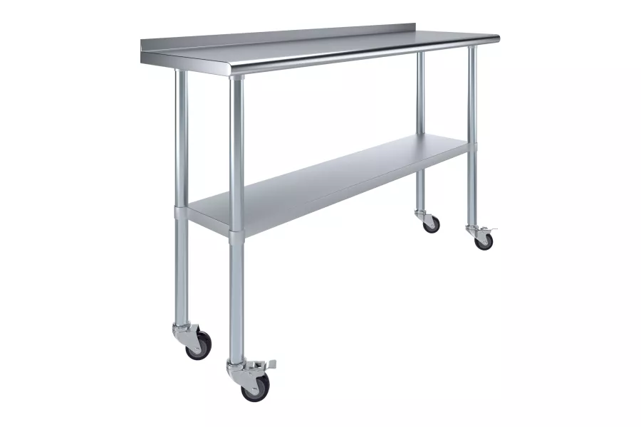 18" X 60" Stainless Steel Work Table with 1.5" Backsplash and Casters | Metal Kitchen Food Prep Table | NSF