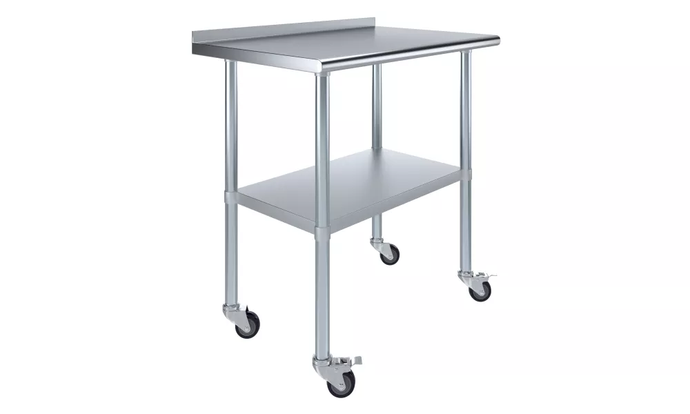24" X 36" Stainless Steel Work Table with 1.5" Backsplash and Casters | Metal Kitchen Food Prep Table | NSF