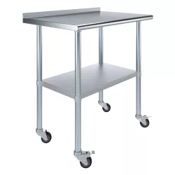 24" X 36" Stainless Steel Work Table with 1.5" Backsplash and Casters | Metal Kitchen Food Prep Table | NSF