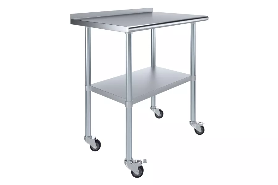 24" X 36" Stainless Steel Work Table with 1.5" Backsplash and Casters | Metal Kitchen Food Prep Table | NSF