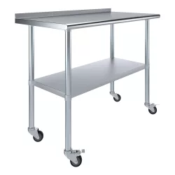 24" X 48" Stainless Steel Work Table with 1.5" Backsplash and Casters | Metal Kitchen Food Prep Table | NSF