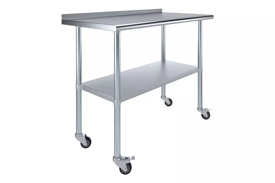 24" X 48" Stainless Steel Work Table with 1.5" Backsplash and Casters | Metal Kitchen Food Prep Table | NSF