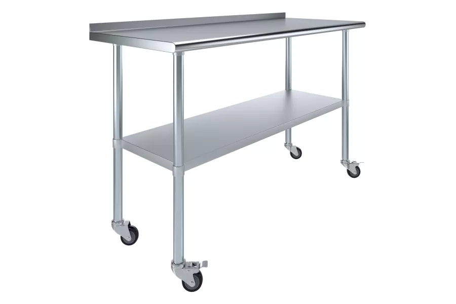 24" X 60" Stainless Steel Work Table with 1.5" Backsplash and Casters | Metal Kitchen Food Prep Table | NSF
