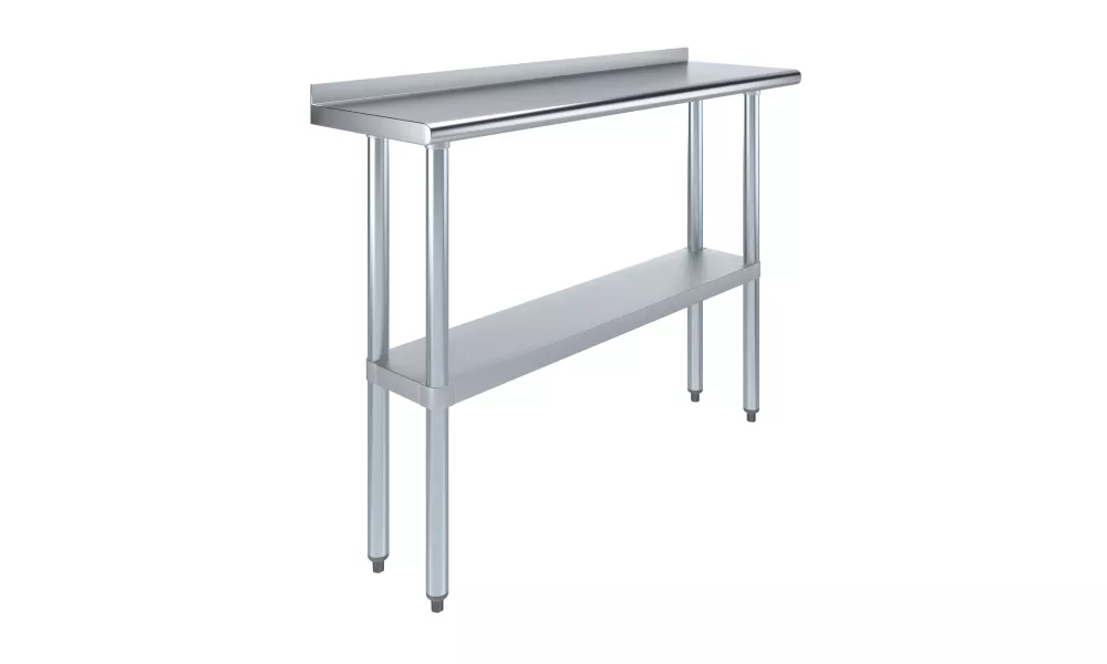 14" X 48" Stainless Steel Work Table with 1.5" Backsplash | Metal Kitchen Food Prep Table | NSF