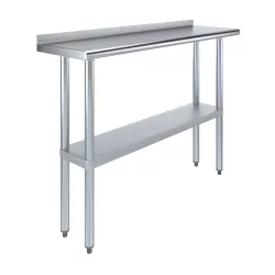 14" X 48" Stainless Steel Work Table with 1.5" Backsplash | Metal Kitchen Food Prep Table | NSF