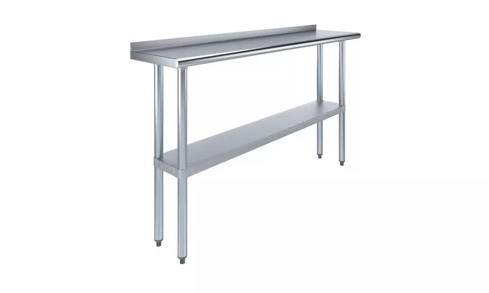 14" X 60" Stainless Steel Work Table with 1.5" Backsplash | Metal Kitchen Food Prep Table | NSF