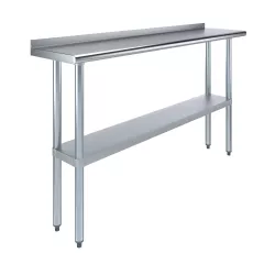 14" X 60" Stainless Steel Work Table with 1.5" Backsplash | Metal Kitchen Food Prep Table | NSF