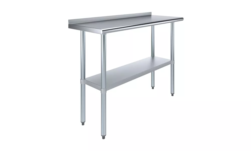 18" X 48" Stainless Steel Work Table with 1.5" Backsplash | Metal Kitchen Food Prep Table | NSF