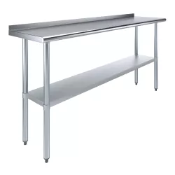 18" X 72" Stainless Steel Work Table with 1.5" Backsplash | Metal Kitchen Food Prep Table | NSF