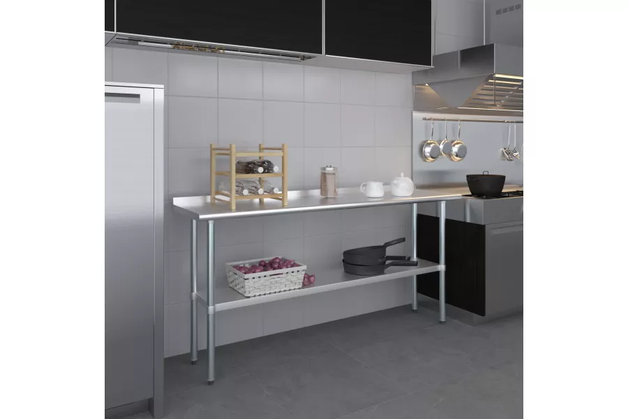 AmGood 18 in. x 72 in. Stainless Steel Work Table with 1.5 in