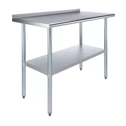 24" X 48" Stainless Steel Work Table with 1.5" Backsplash | Metal Kitchen Food Prep Table | NSF