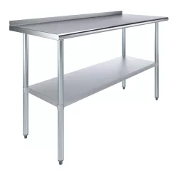 24" X 60" Stainless Steel Work Table with 1.5" Backsplash | Metal Kitchen Food Prep Table | NSF