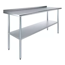 24" X 72" Stainless Steel Work Table with 1.5" Backsplash | Metal Kitchen Food Prep Table | NSF