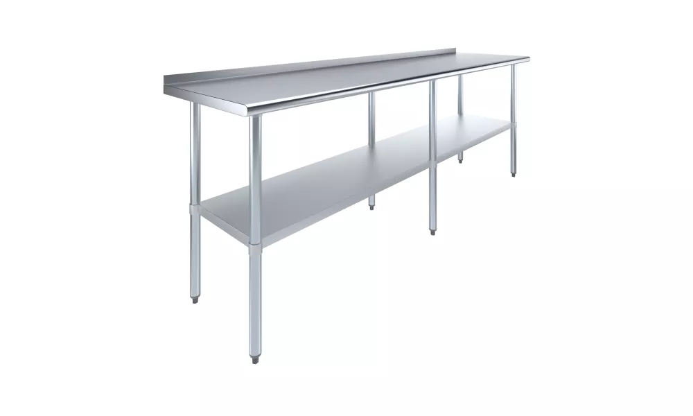 24" X 96" Stainless Steel Work Table with 1.5" Backsplash | Metal Kitchen Food Prep Table | NSF
