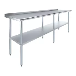 24" X 96" Stainless Steel Work Table with 1.5" Backsplash | Metal Kitchen Food Prep Table | NSF