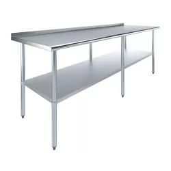 30" X 96" Stainless Steel Work Table with 1.5" Backsplash | Metal Kitchen Food Prep Table | NSF