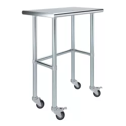 18" X 30" Stainless Steel Work Table With Open Base & Casters