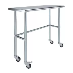 18" X 48" Stainless Steel Work Table With Open Base & Casters