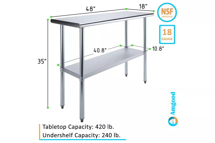 AmGood 18 in. x 48 in. Stainless Steel Table
