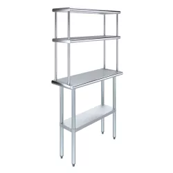 14" x 36" Stainless Steel Work Table with 12" Wide Double Tier Overshelf | Metal Kitchen Prep Table & Shelving Combo