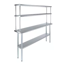 14" x 72" Stainless Steel Work Table with 12" Wide Double Tier Overshelf | Metal Kitchen Prep Table & Shelving Combo