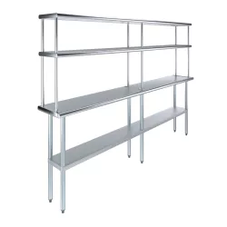 14" x 96" Stainless Steel Work Table with 12" Wide Double Tier Overshelf | Metal Kitchen Prep Table & Shelving Combo