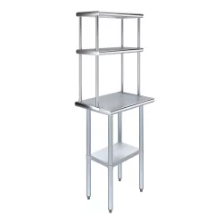 18" x 24" Stainless Steel Work Table with 12" Wide Double Tier Overshelf | Metal Kitchen Prep Table & Shelving Combo