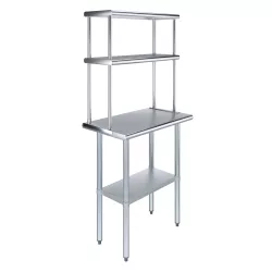 18" x 30" Stainless Steel Work Table with 12" Wide Double Tier Overshelf | Metal Kitchen Prep Table & Shelving Combo